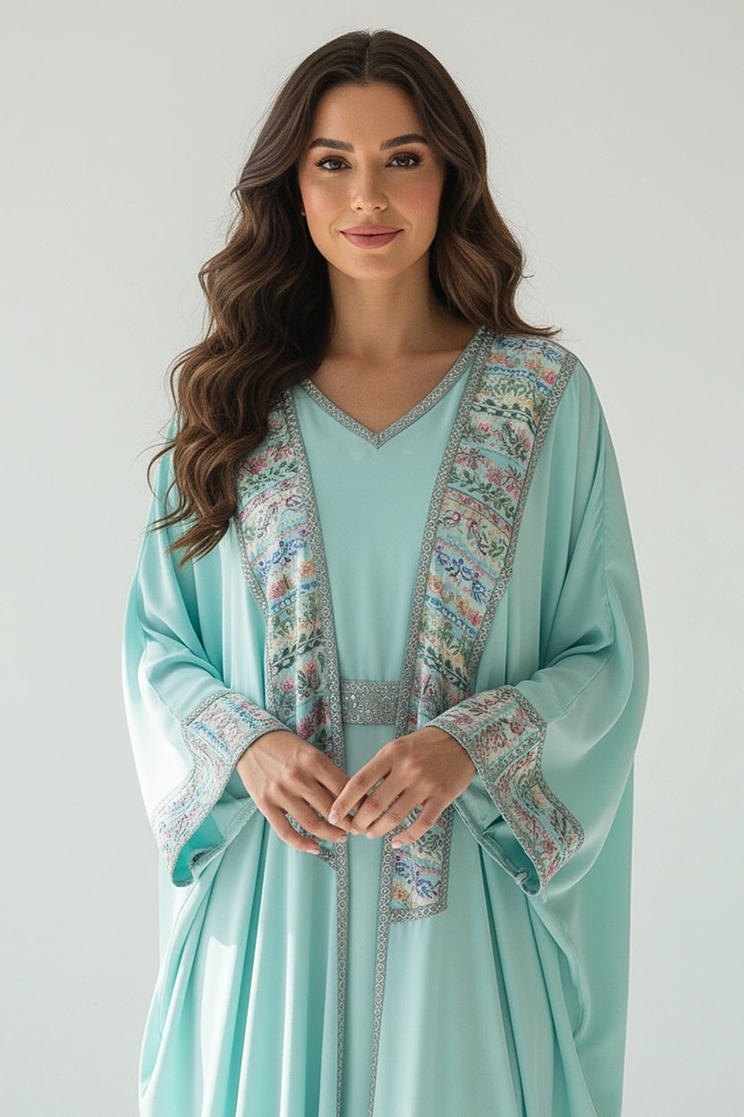 Flare Sleeves Laced Jalabiya Set