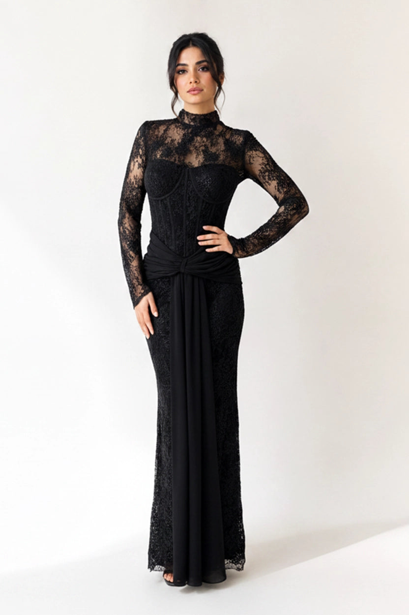 Floral Corset Draped Waistline Tulle Dress