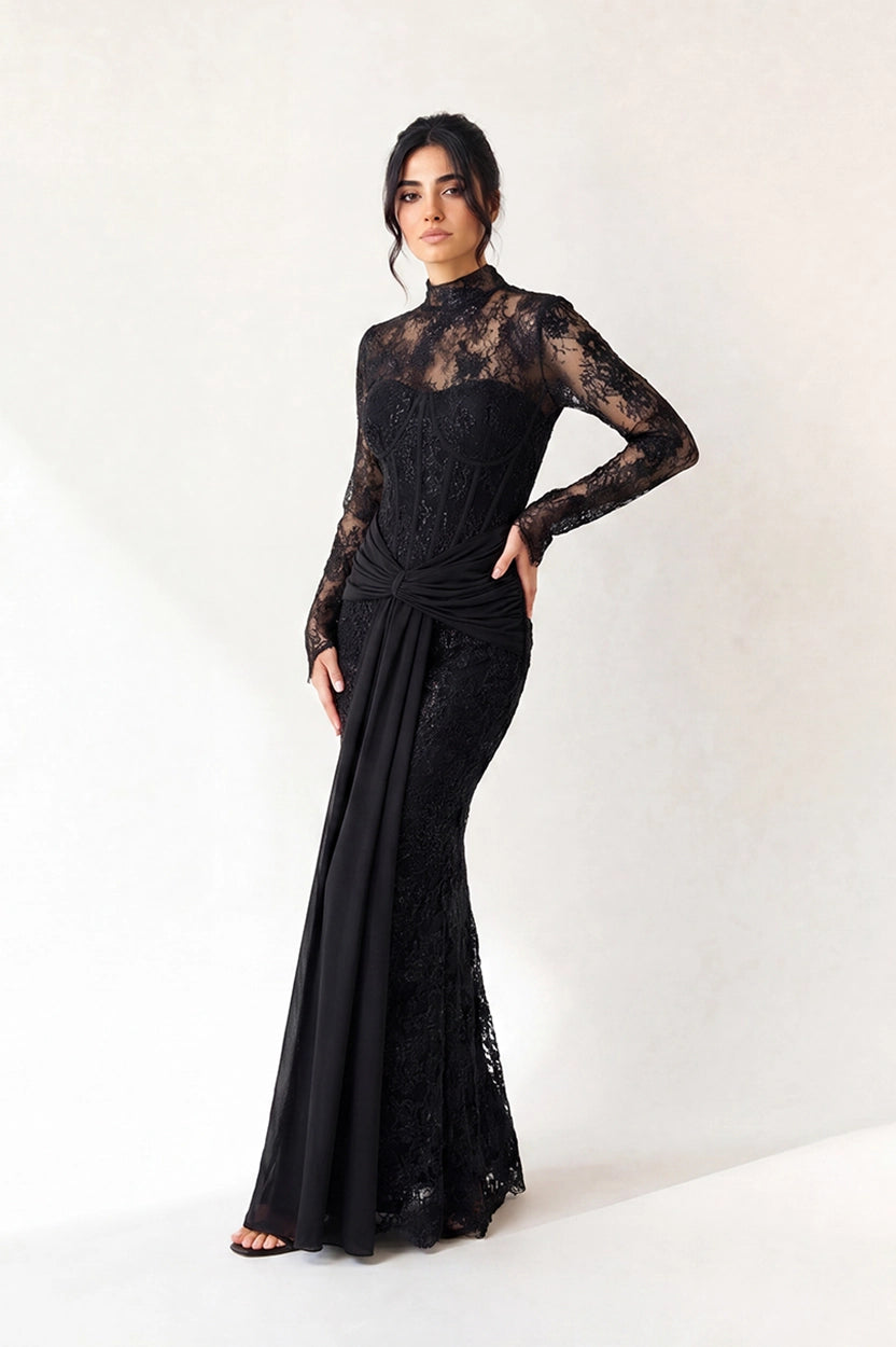 Floral Corset Draped Waistline Tulle Dress