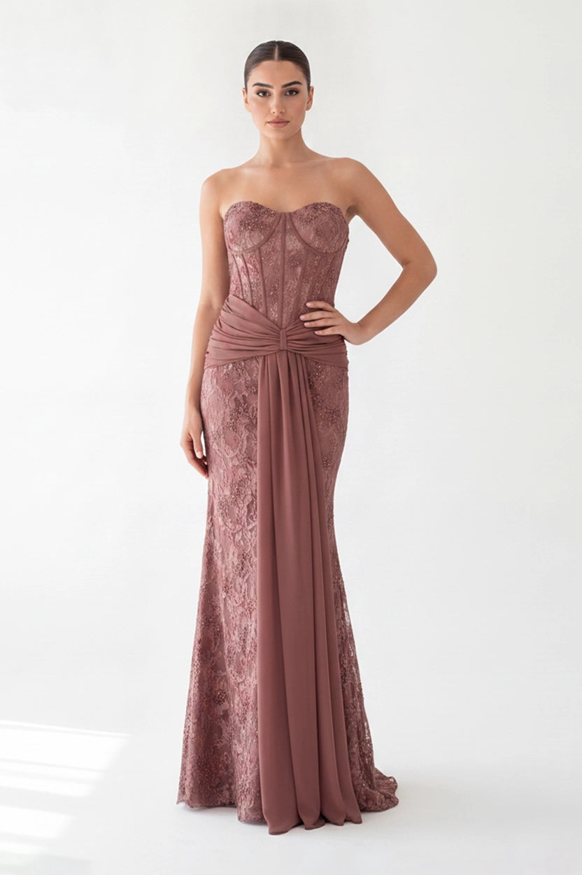 Floral Corset Draped Waistline Tulle Dress