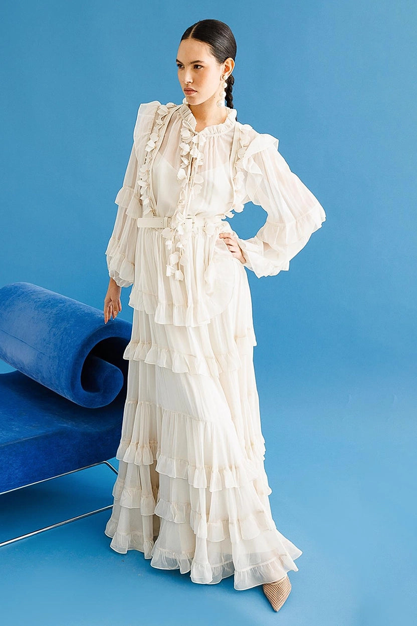 Flounce Collar Layers Chiffon Dress