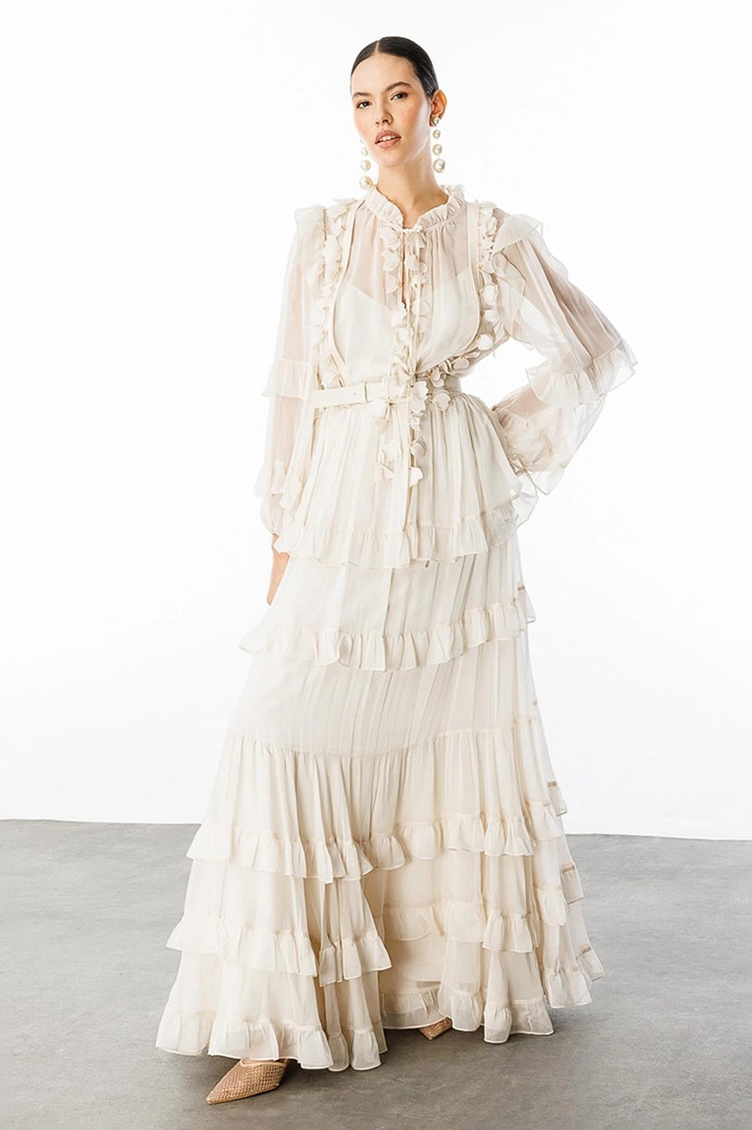 Flounce Collar Layers Chiffon Dress