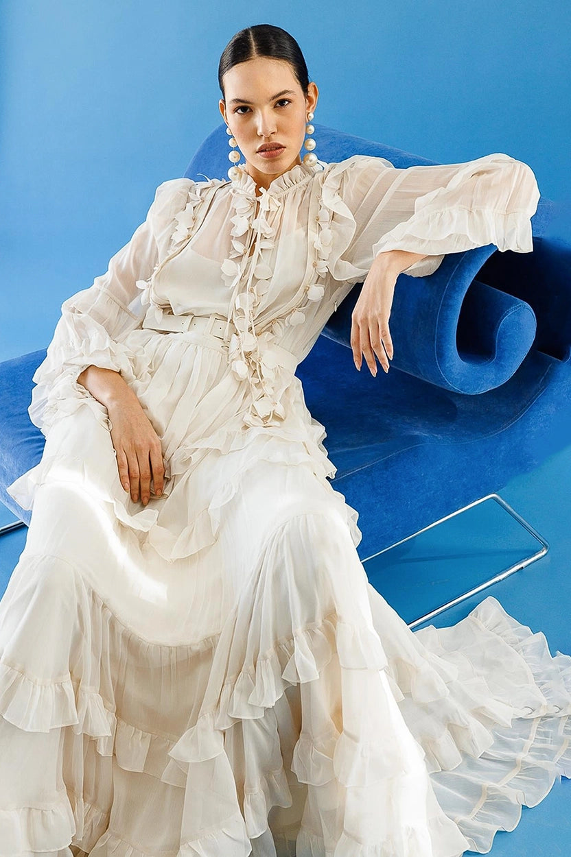 Flounce Collar Layers Chiffon Dress