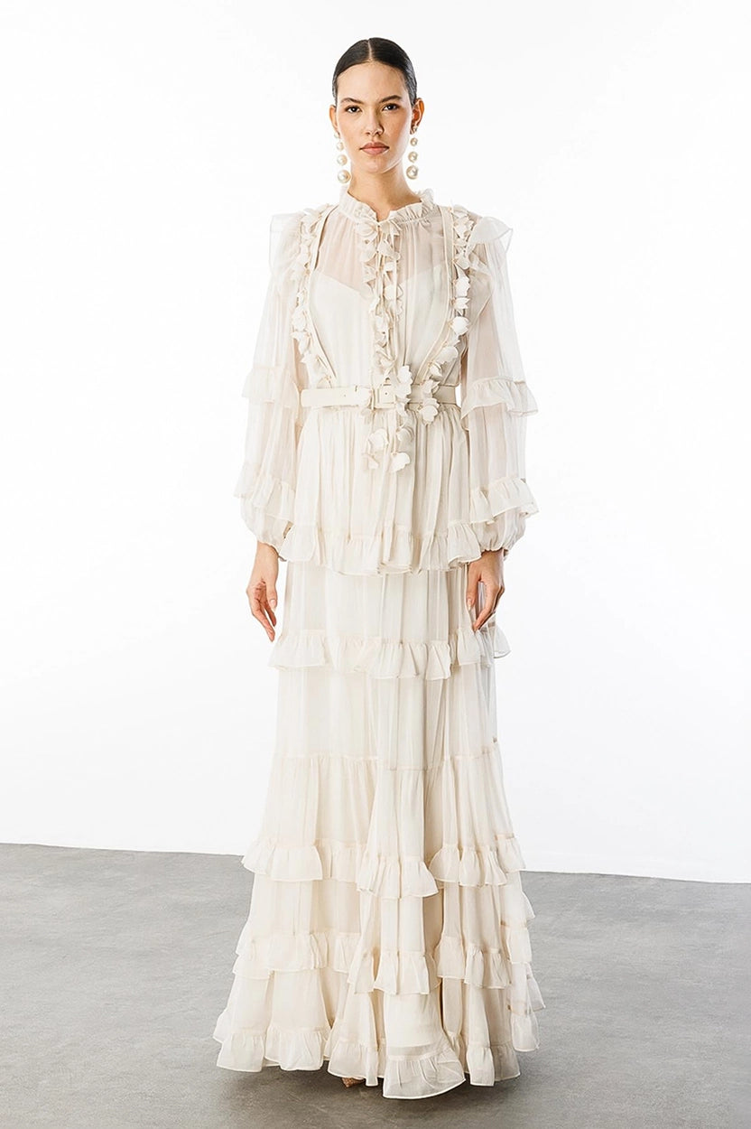 Flounce Collar Layers Chiffon Dress