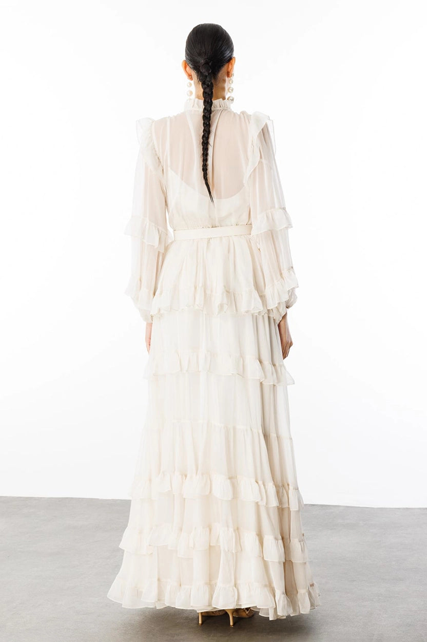 Flounce Collar Layers Chiffon Dress