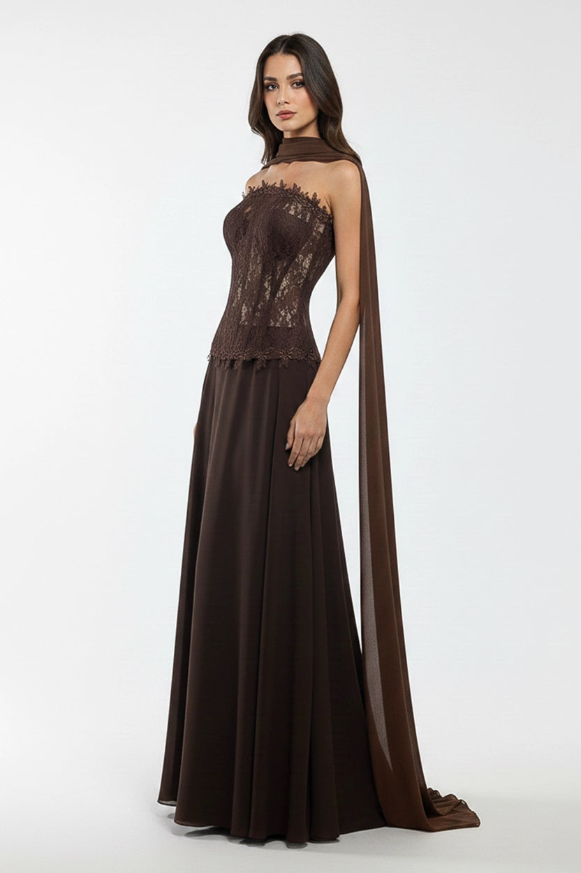 Flower Detail Corset Chiffon Dress