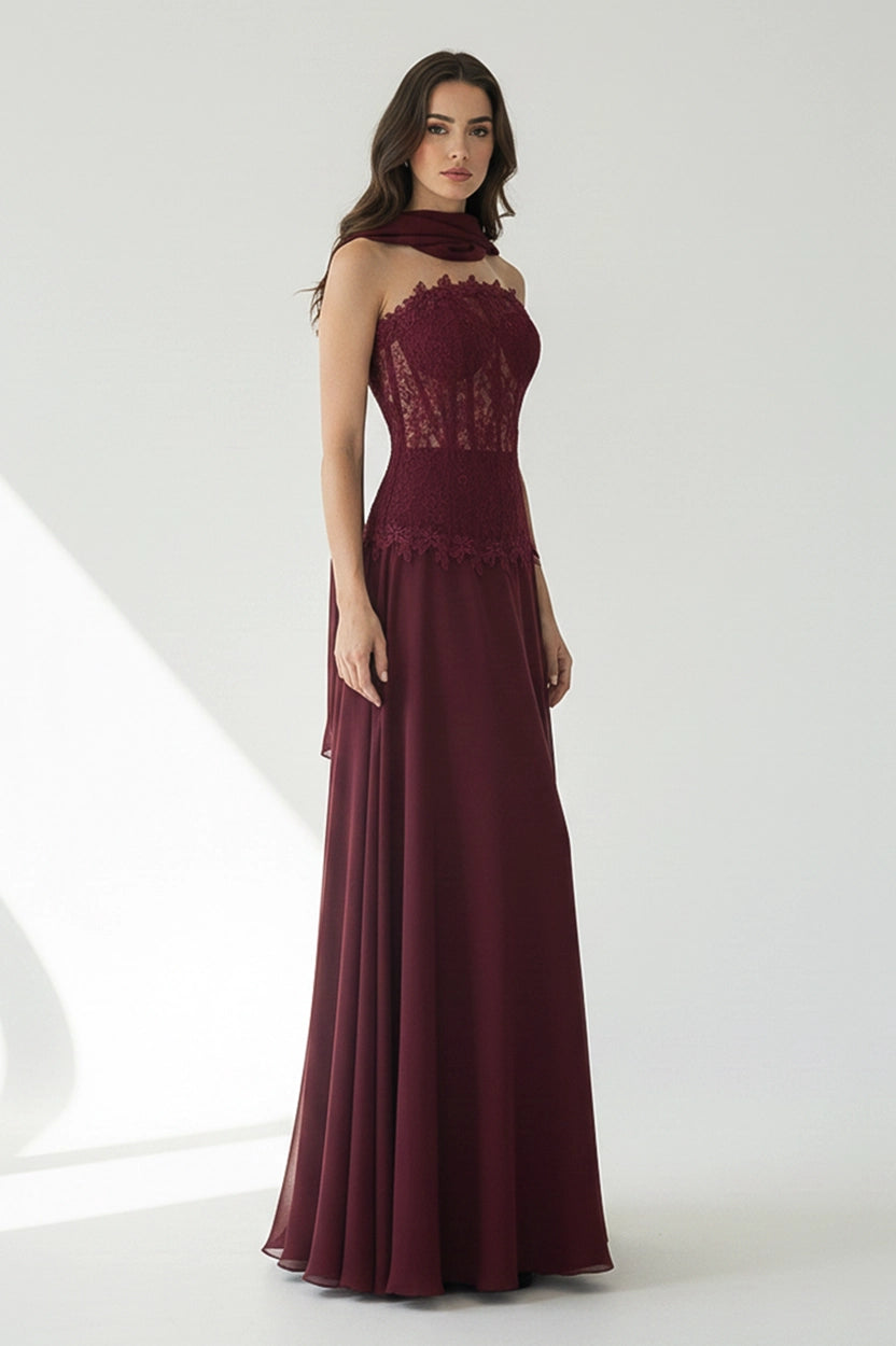 Flower Detail Corset Chiffon Dress