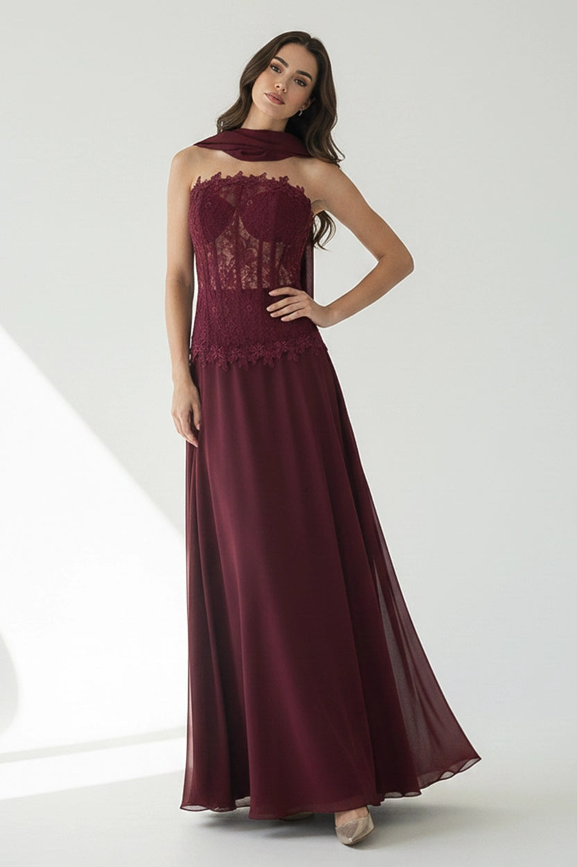 Flower Detail Corset Chiffon Dress