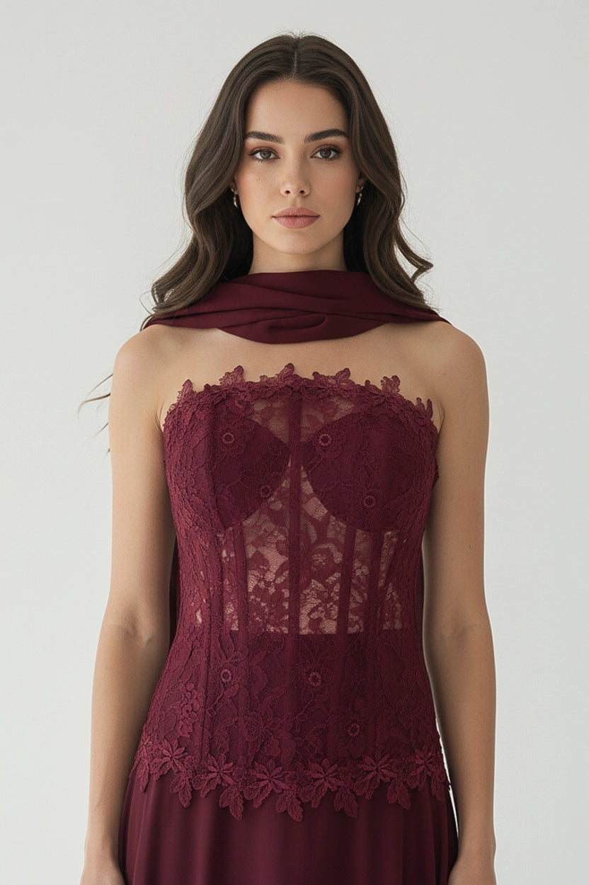 Flower Detail Corset Chiffon Dress