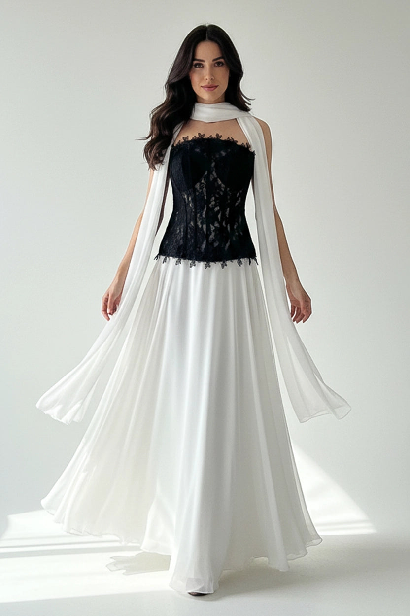 Flower Detail Corset Chiffon Dress