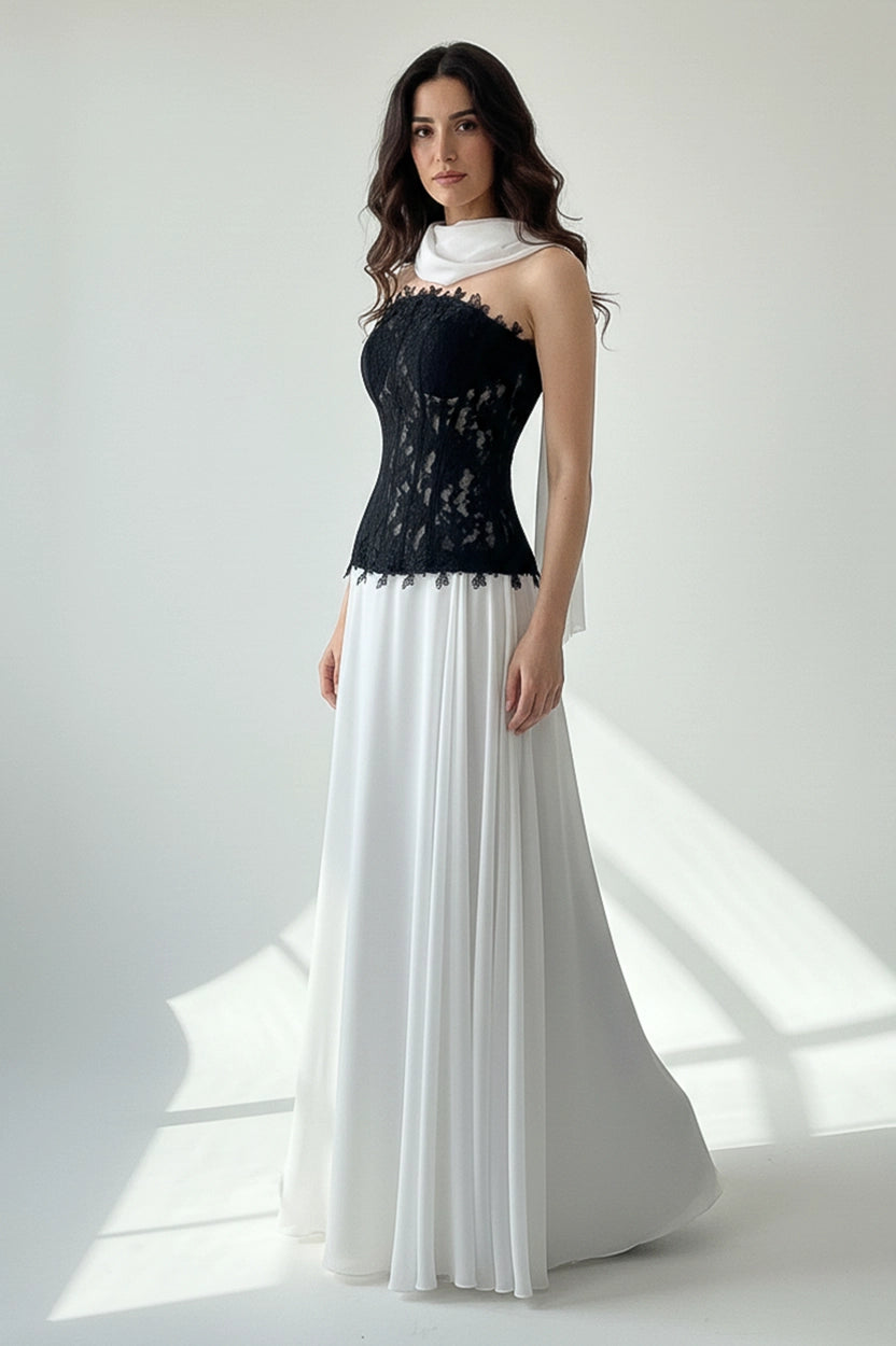 Flower Detail Corset Chiffon Dress