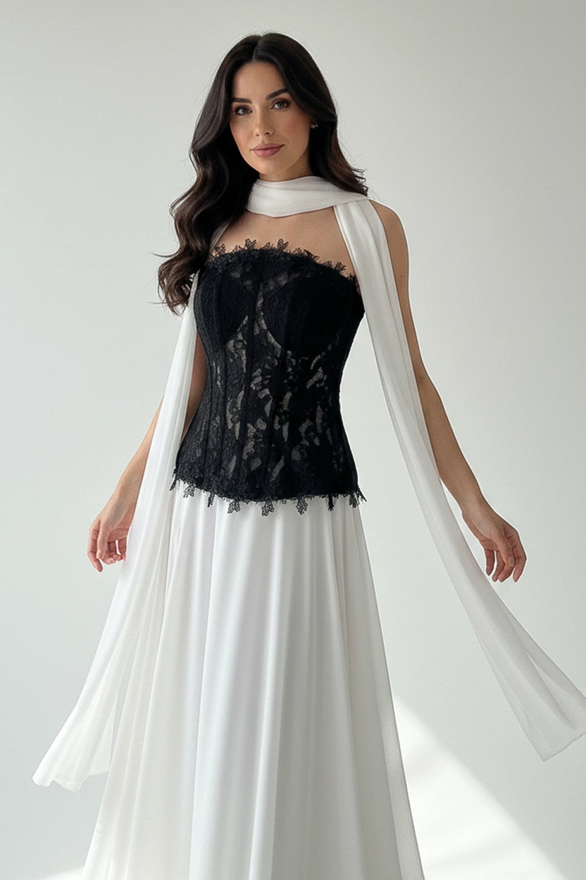 Flower Detail Corset Chiffon Dress