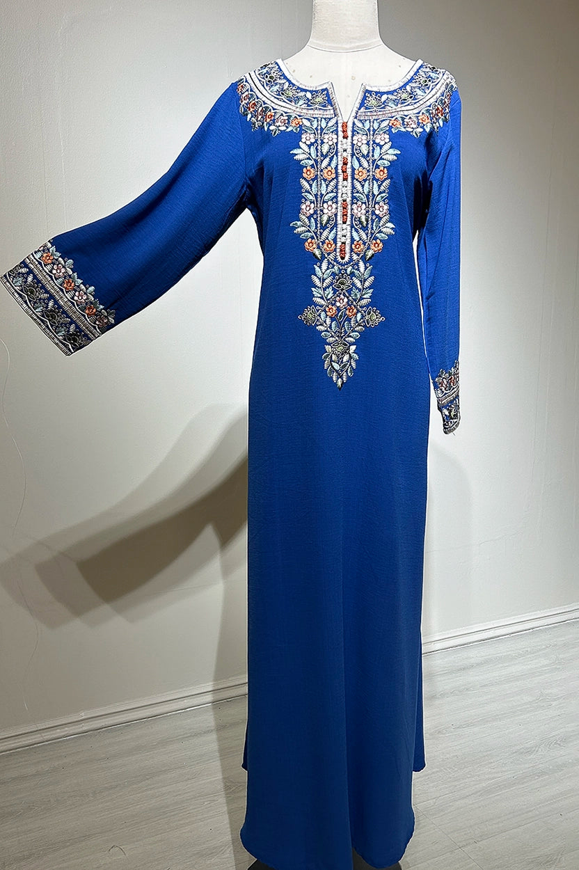 Flower Embroidered Details Wide Neck Jalabiya