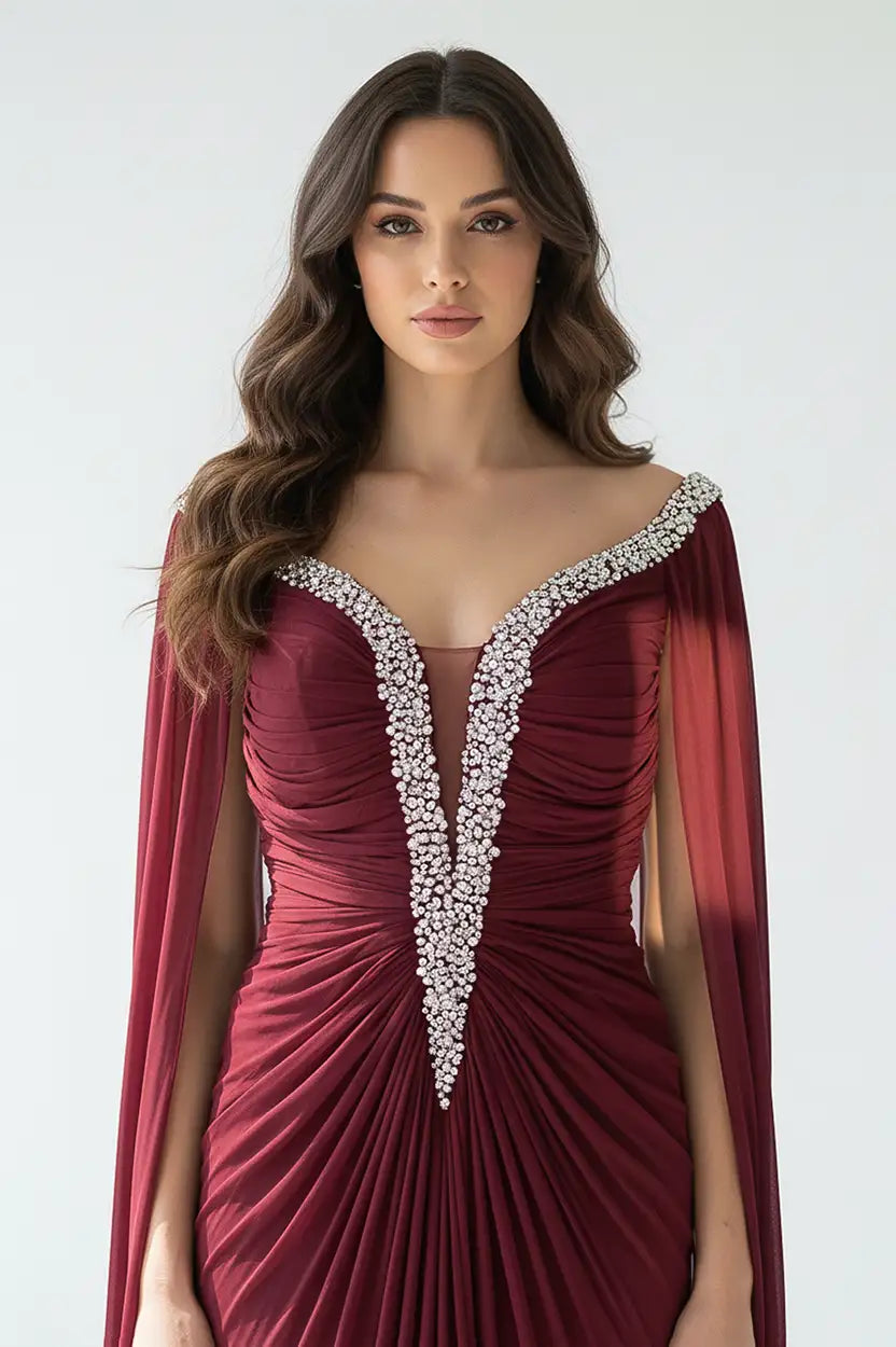 Front Gathered Beaded Organza Dress