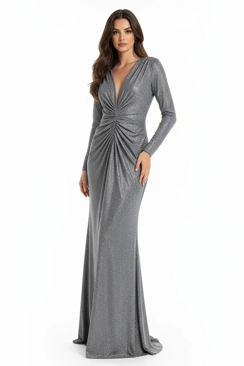 Front Pleated Crystal Lame Dress