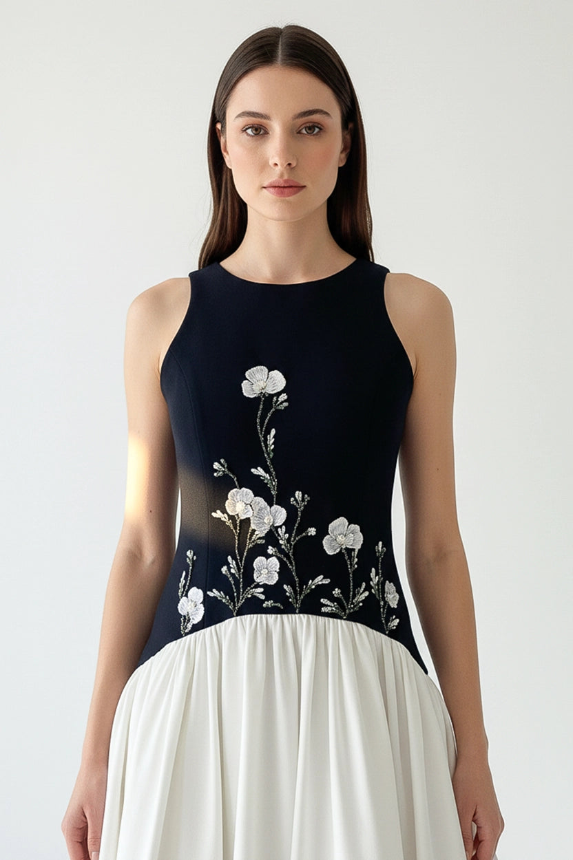 Front Beaded Curved Buffy Hipline Crepe Dress