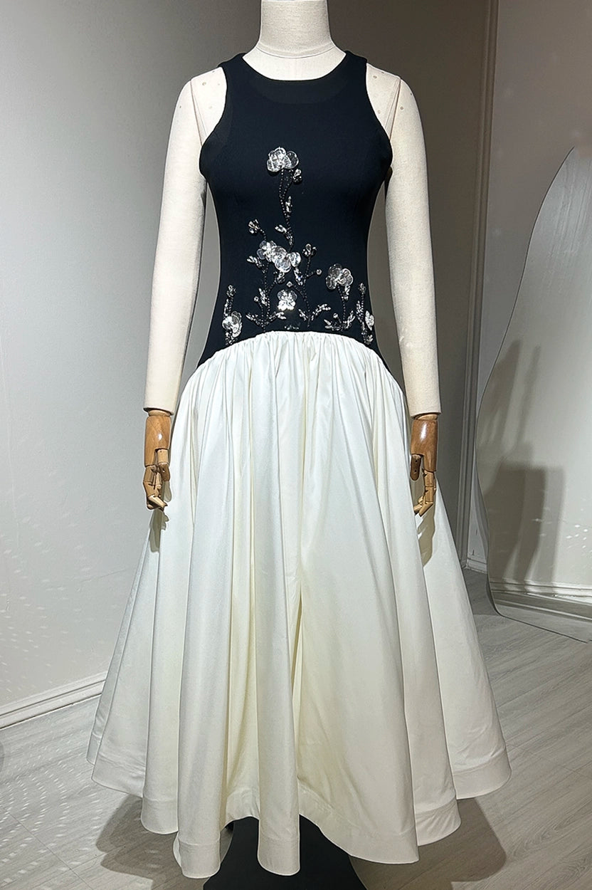 Front Beaded Curved Buffy Hipline Crepe Dress