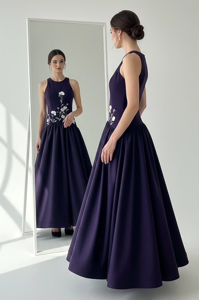 Front Beaded Curved Buffy Hipline Crepe Dress