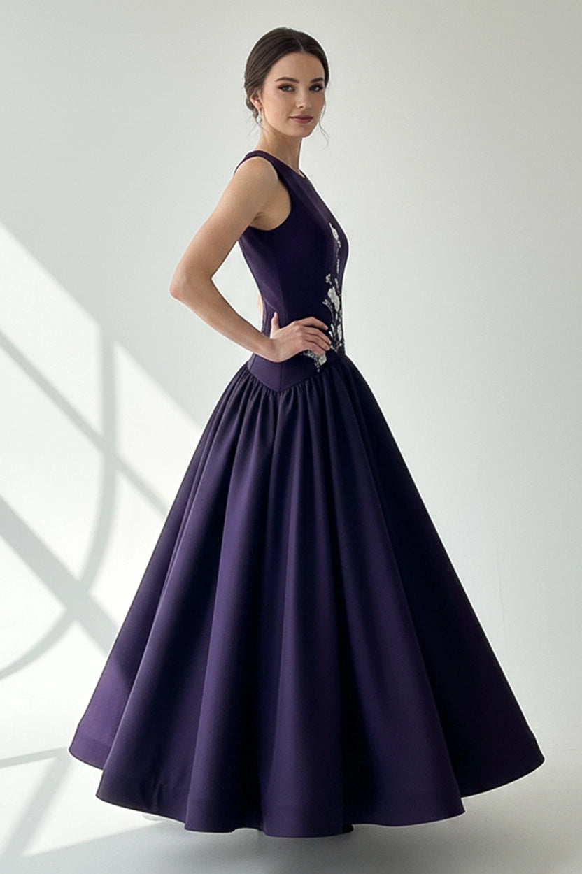 Front Beaded Curved Buffy Hipline Crepe Dress
