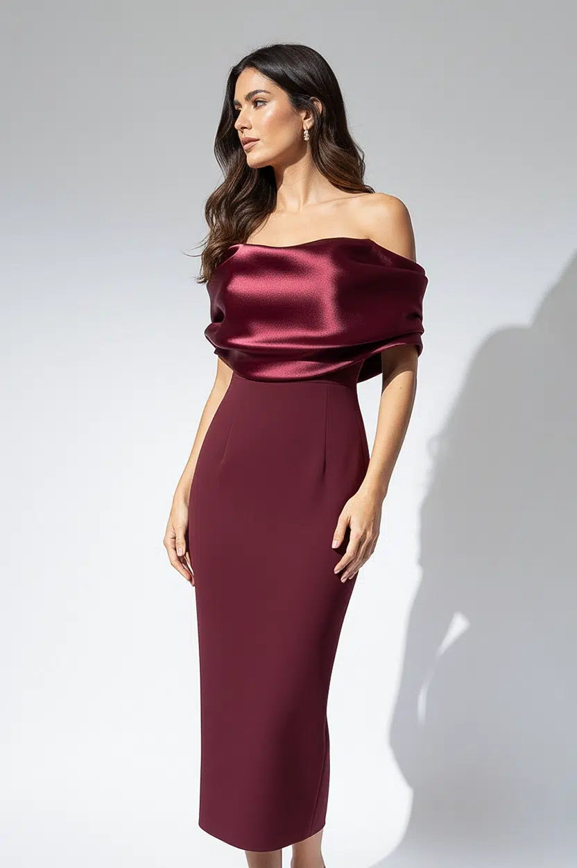 Gathered Off Shoulder Crepe Dress