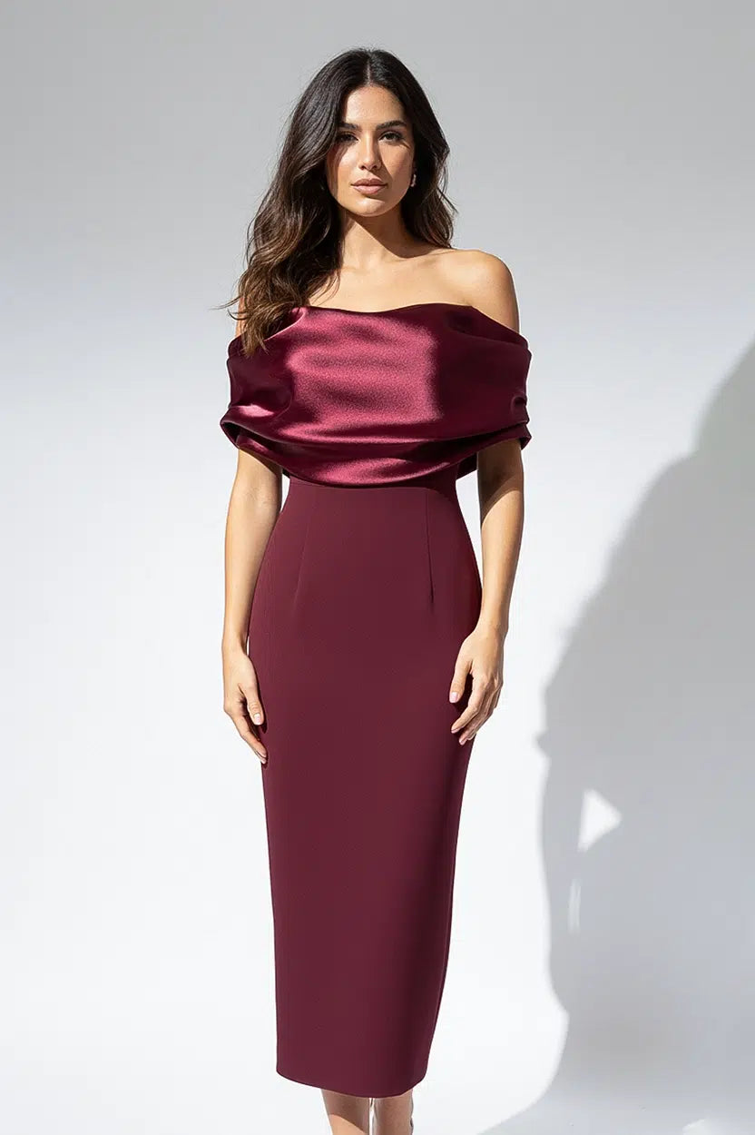 Gathered Off Shoulder Crepe Dress