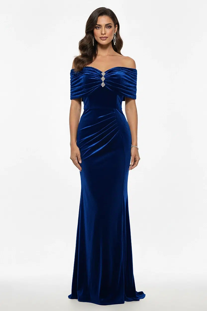 Gathered Off-Shoulder Velvet Dress