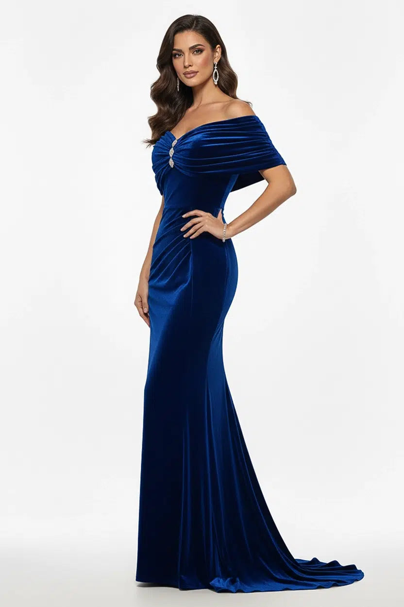 Gathered Off-Shoulder Velvet Dress