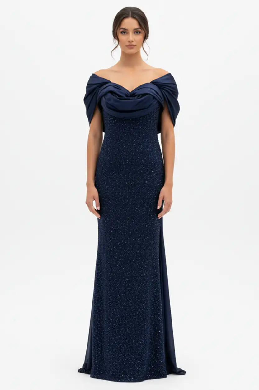 Gathered Taffeta Sequin Dress