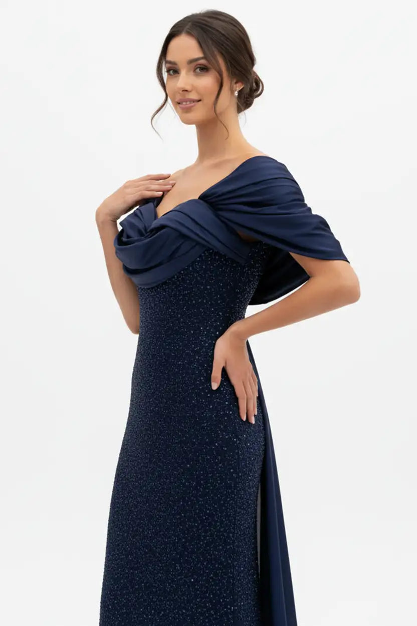 Gathered Taffeta Sequin Dress