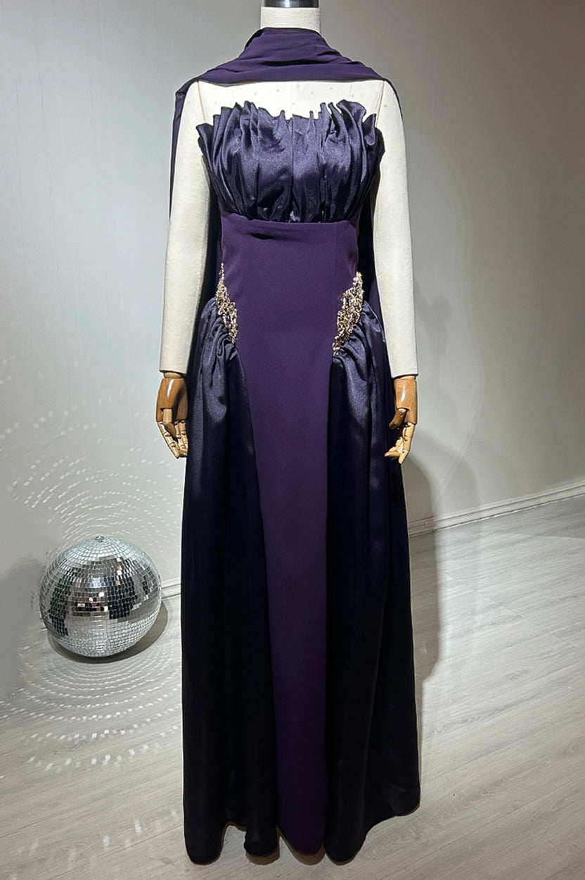 Gathered Bust Beaded Waist Crepe Dress