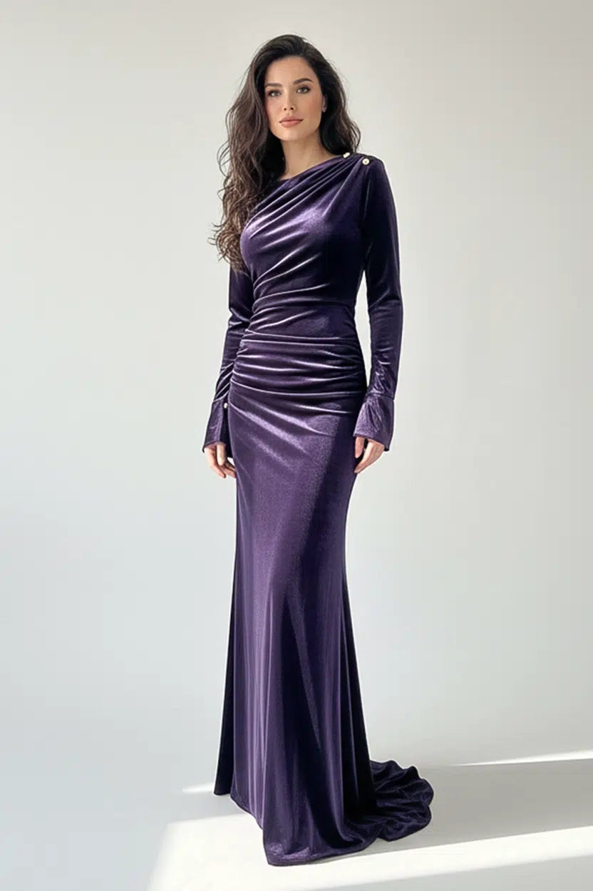 Gold Toned Buttons Velvet Dress