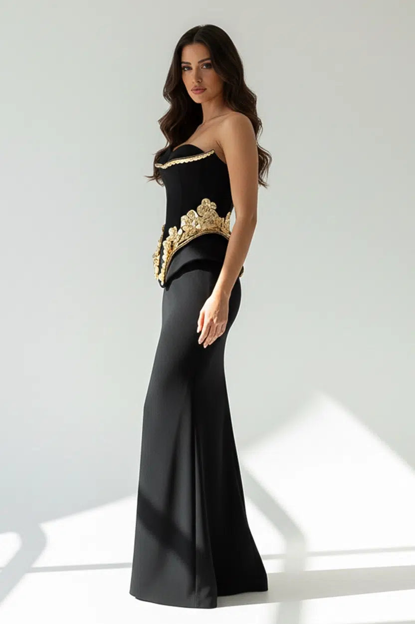 Golden Rose Corset Crepe Dress