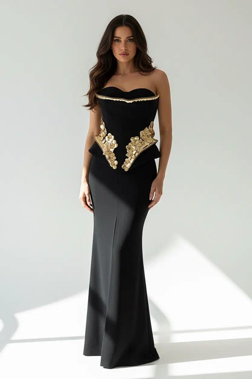 Golden Rose Corset Crepe Dress