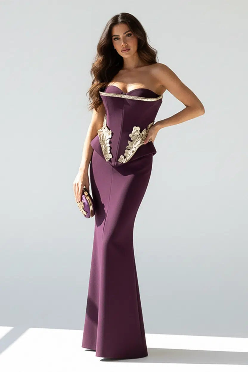 Golden Rose Corset Crepe Dress