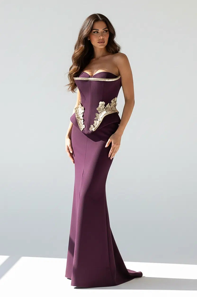 Golden Rose Corset Crepe Dress