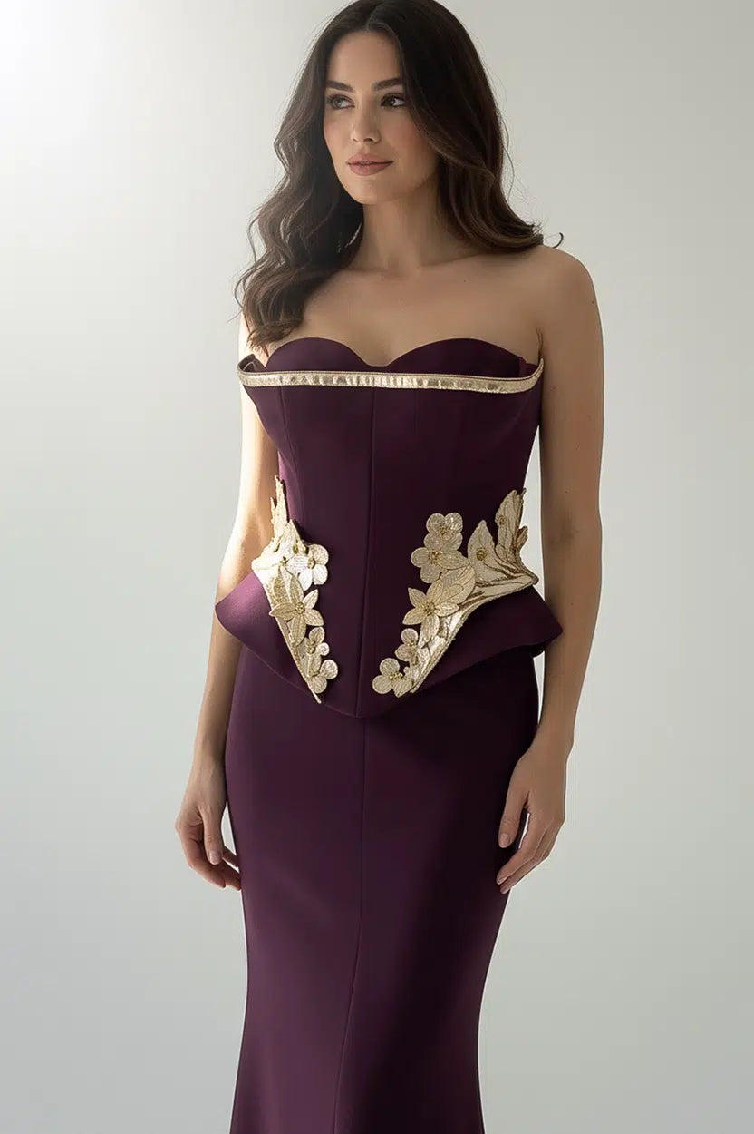 Golden Rose Corset Crepe Dress