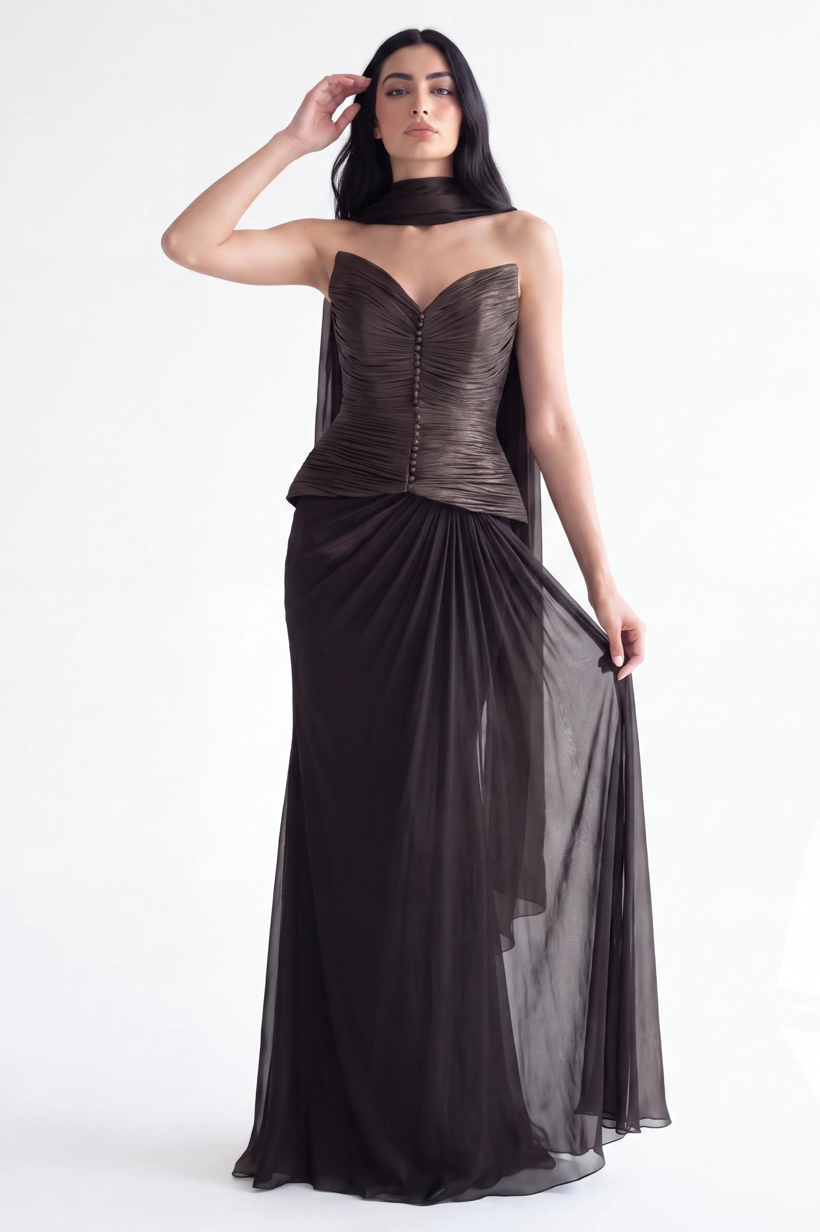 Sweetheart Gathered Corset Organza Dress