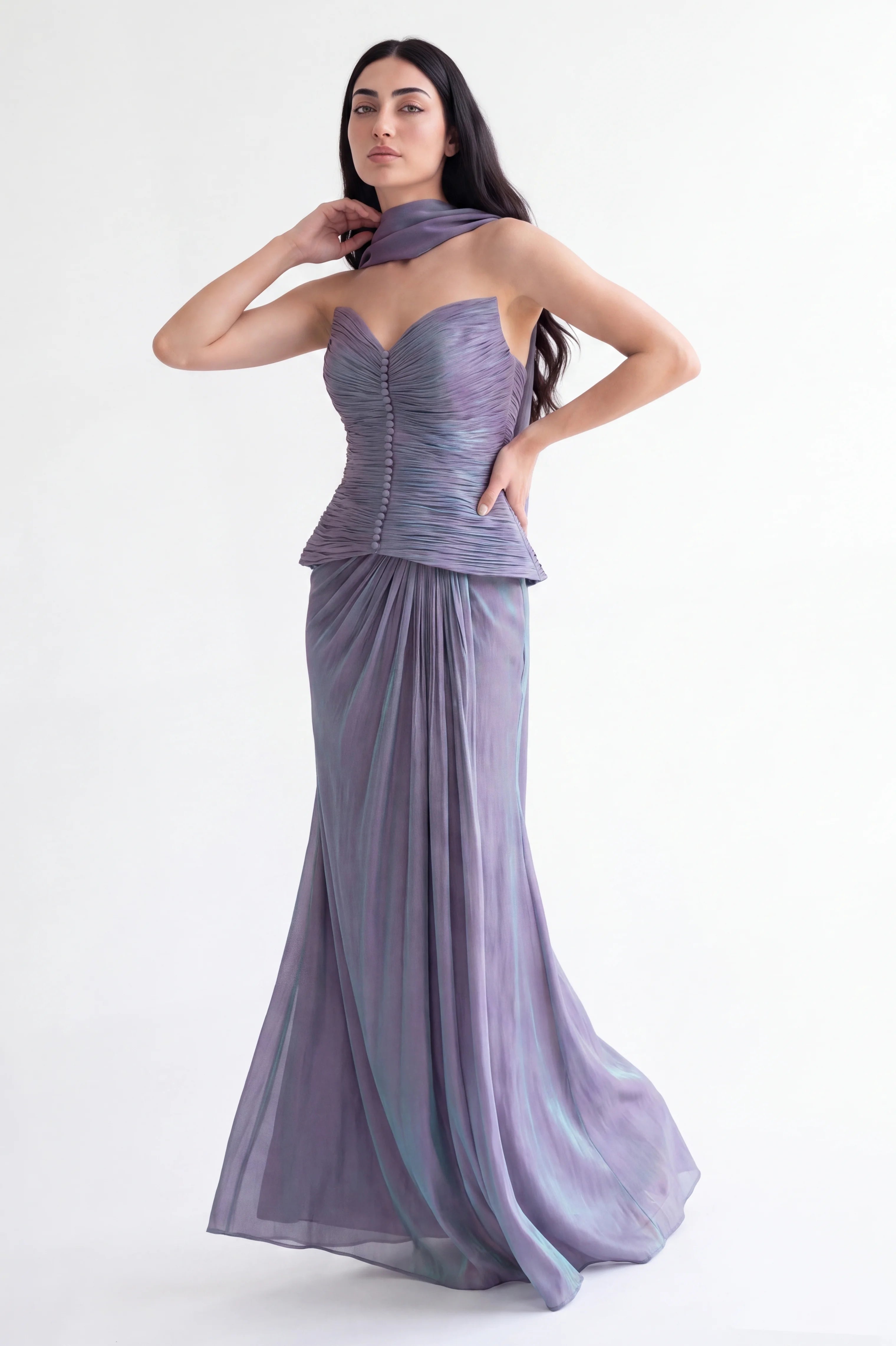 Sweetheart Gathered Corset Organza Dress