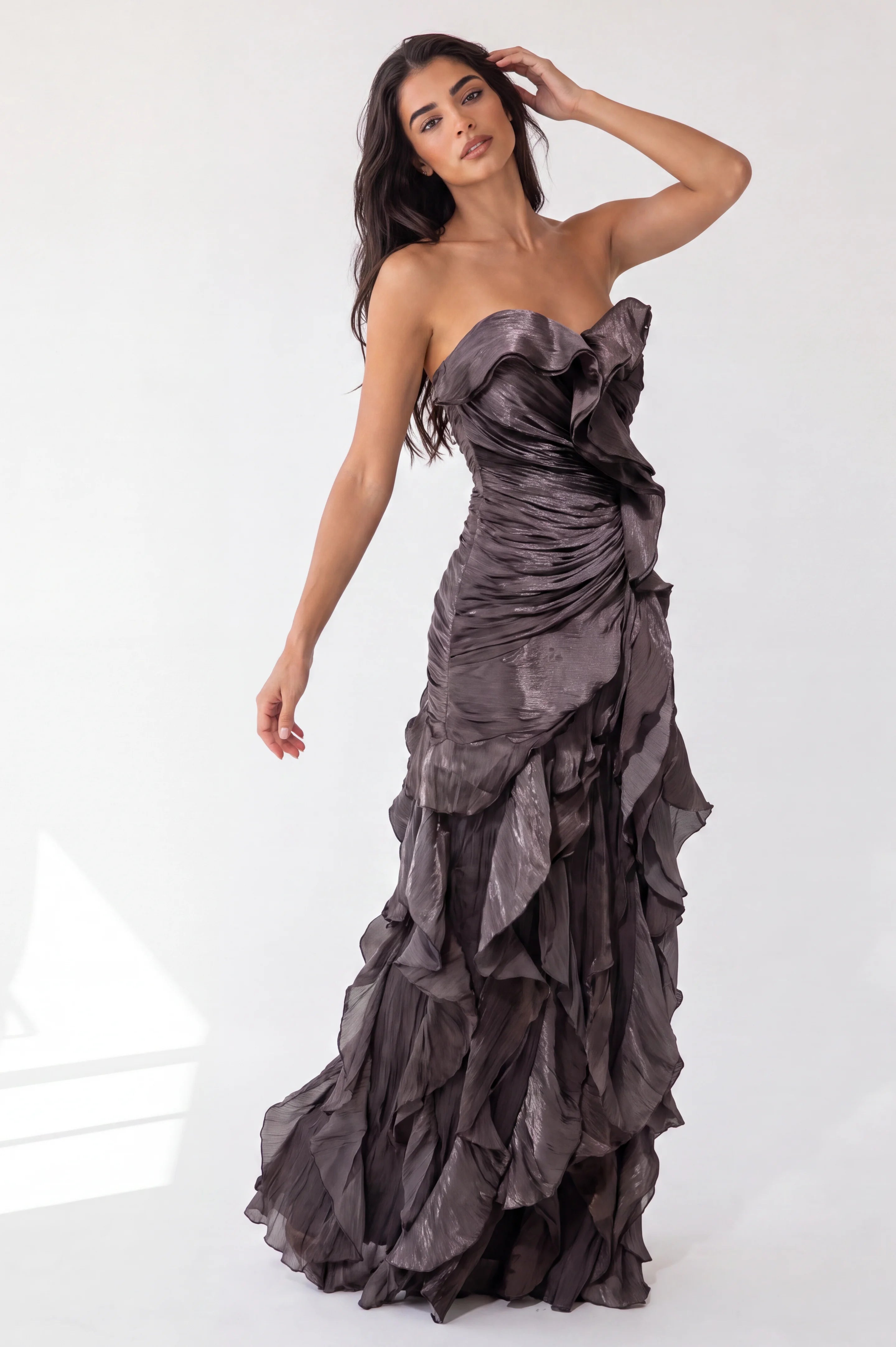 Strapless Ruched Along Organza Dress