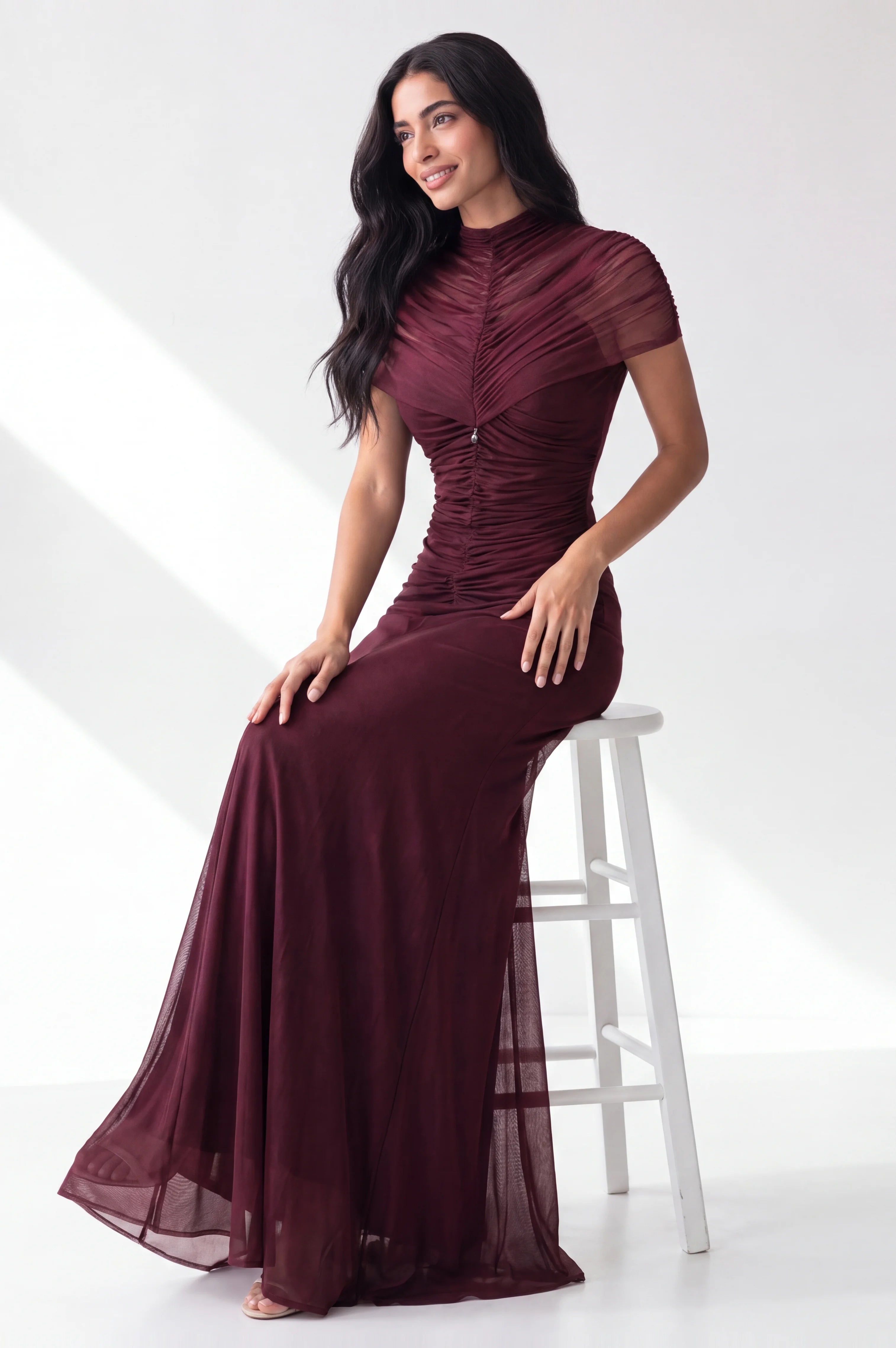 Gathered Neck-Line Off Shoulder Tulle Dress
