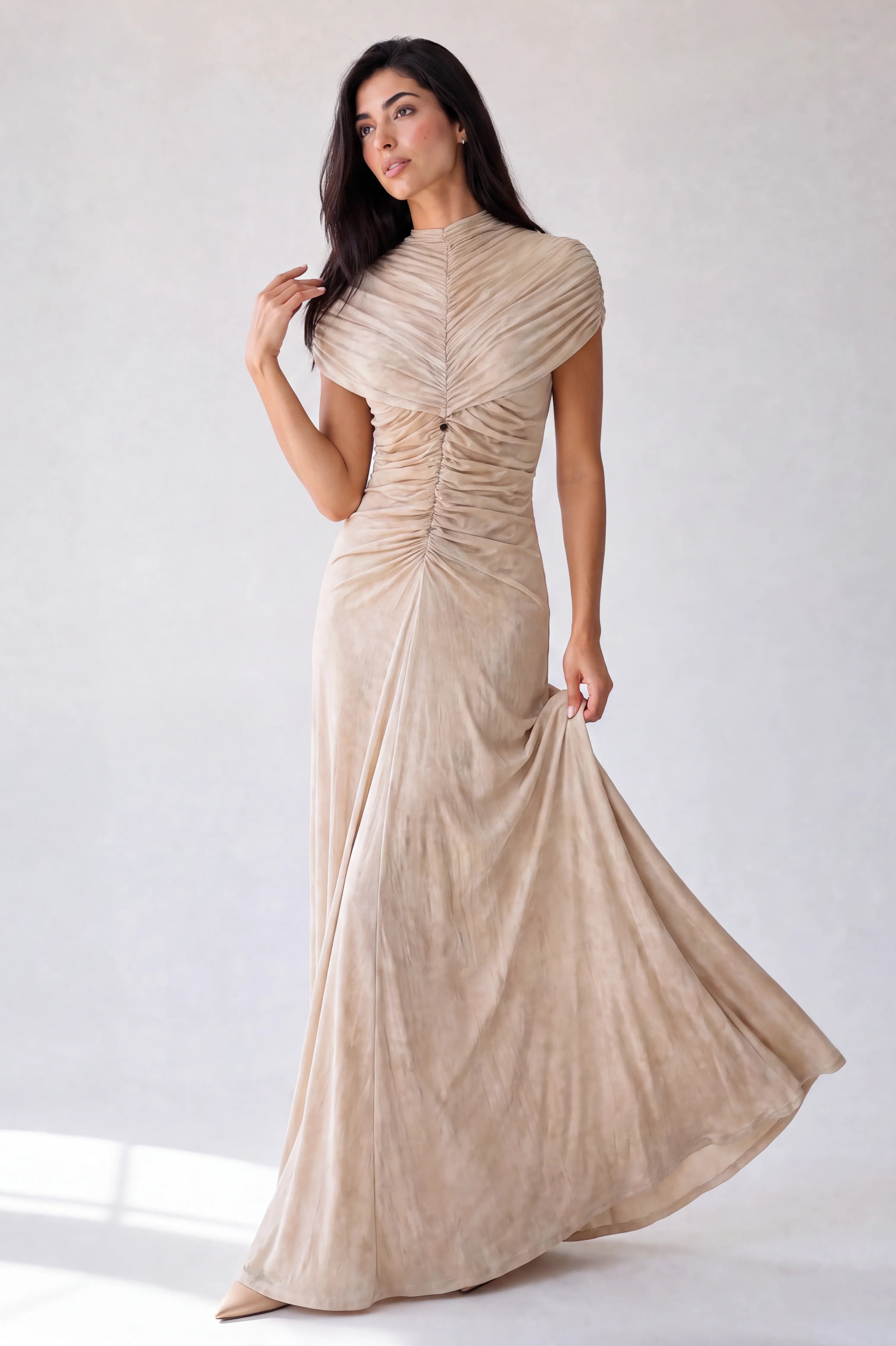 Gathered Neck-Line Off Shoulder Tulle Dress