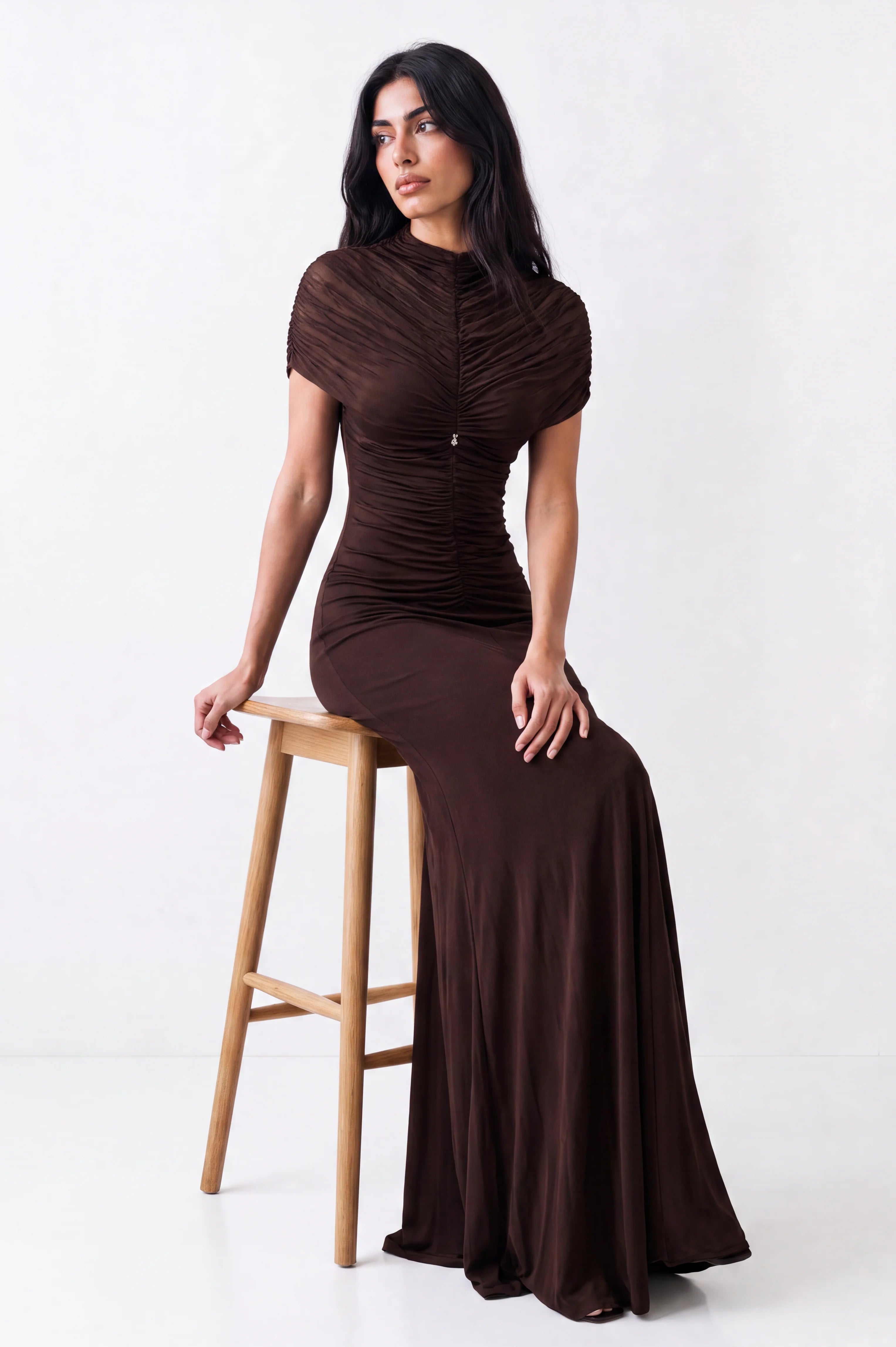 Gathered Neck-Line Off Shoulder Tulle Dress