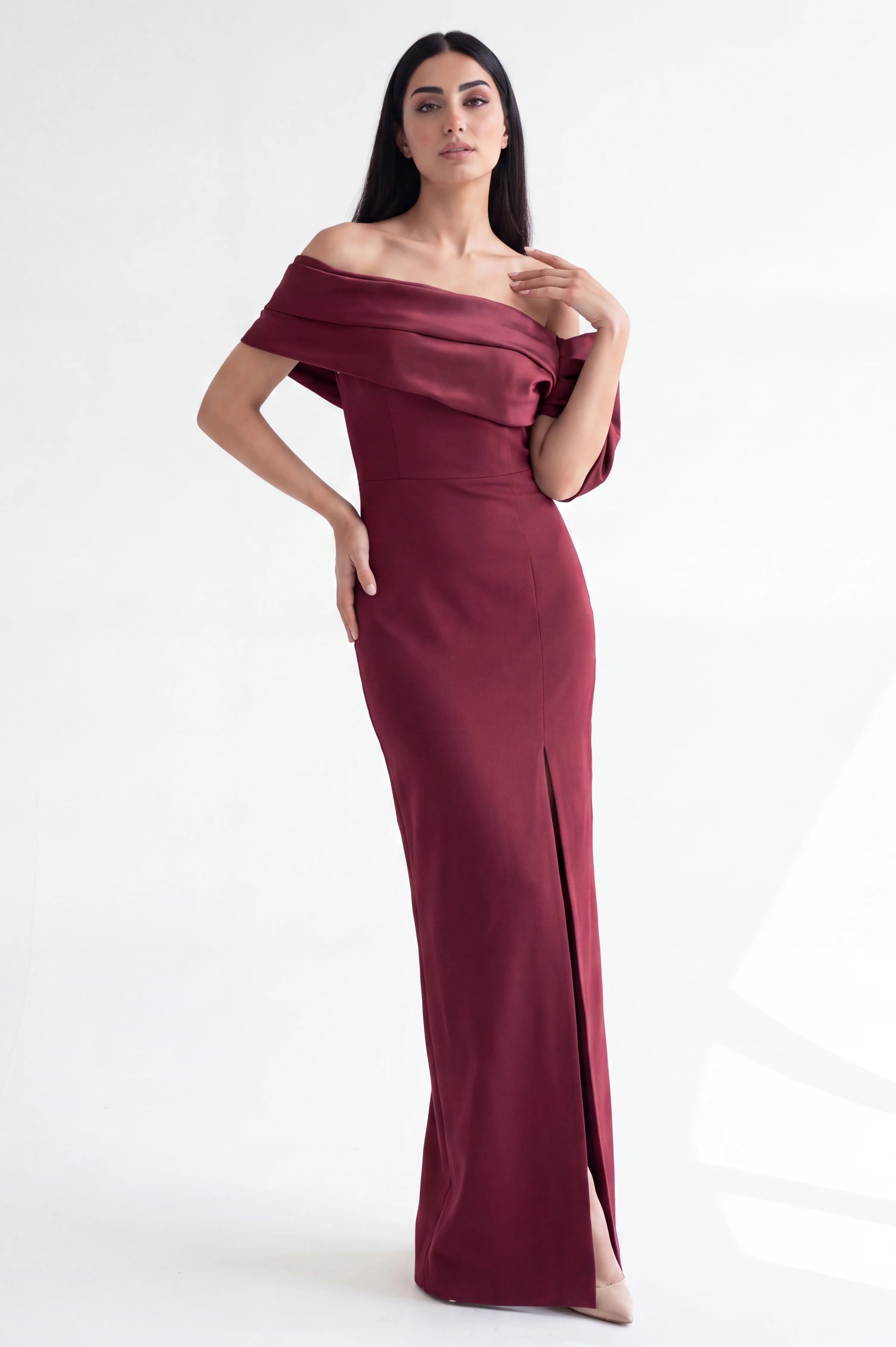 Draped One Shoulder Crepe Dress