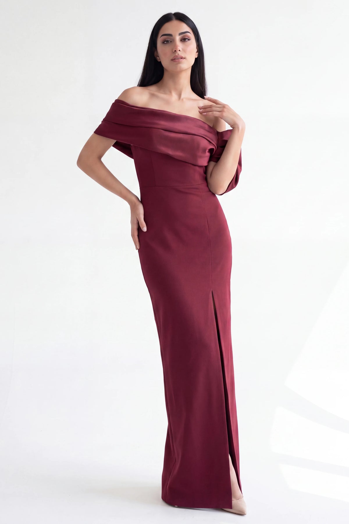 Draped One Shoulder Crepe Dress