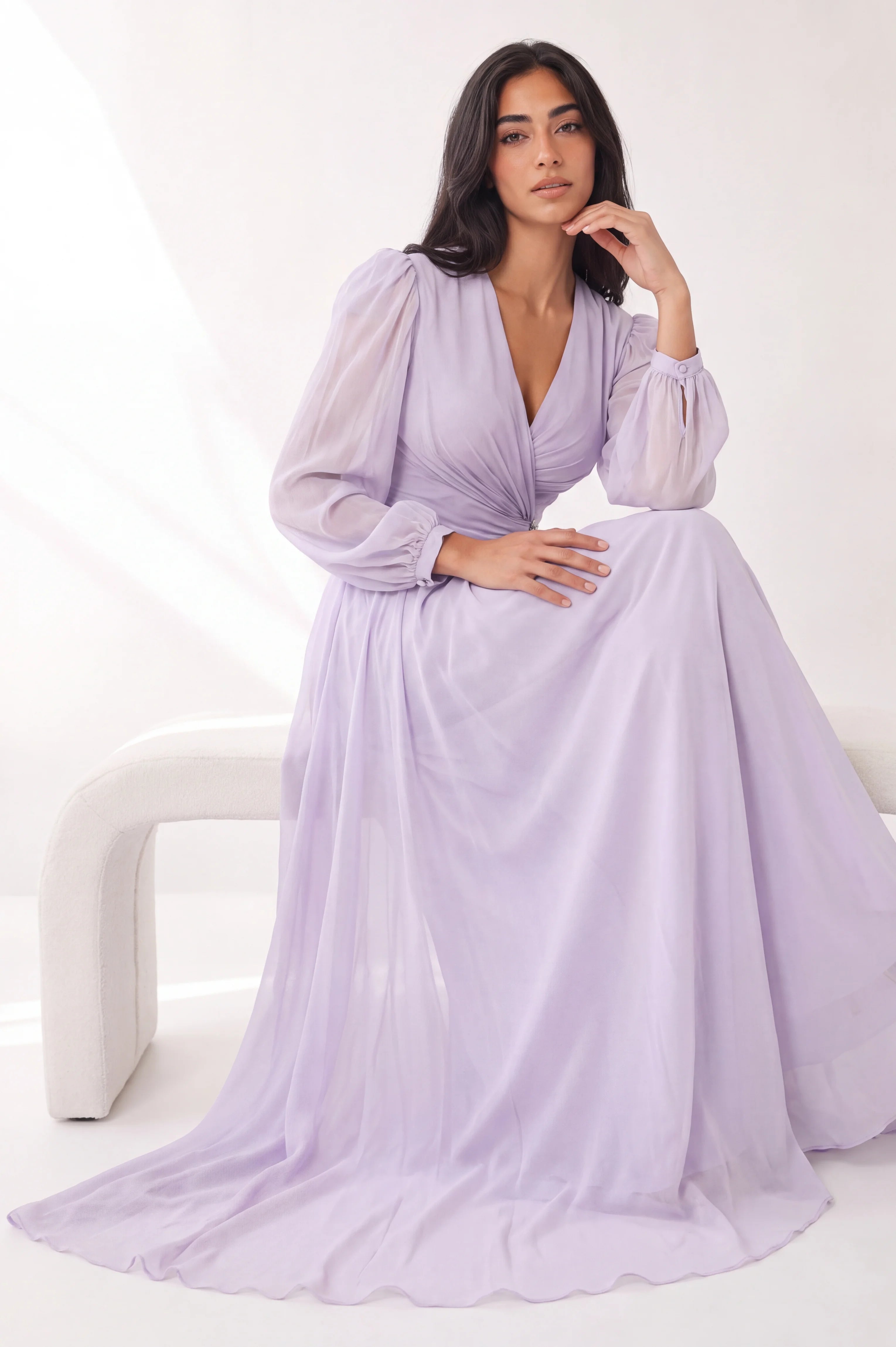 Beaded Waist Chiffon Dress