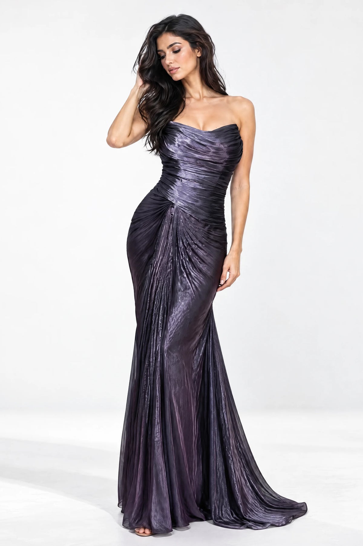Strapless Sweetheart Gathered Organza Dress