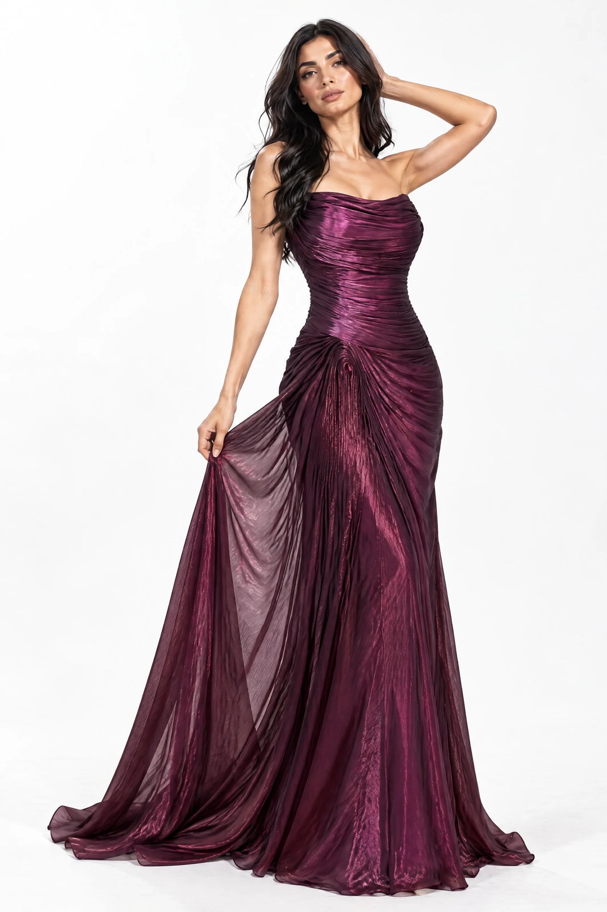 Strapless Sweetheart Gathered Organza Dress