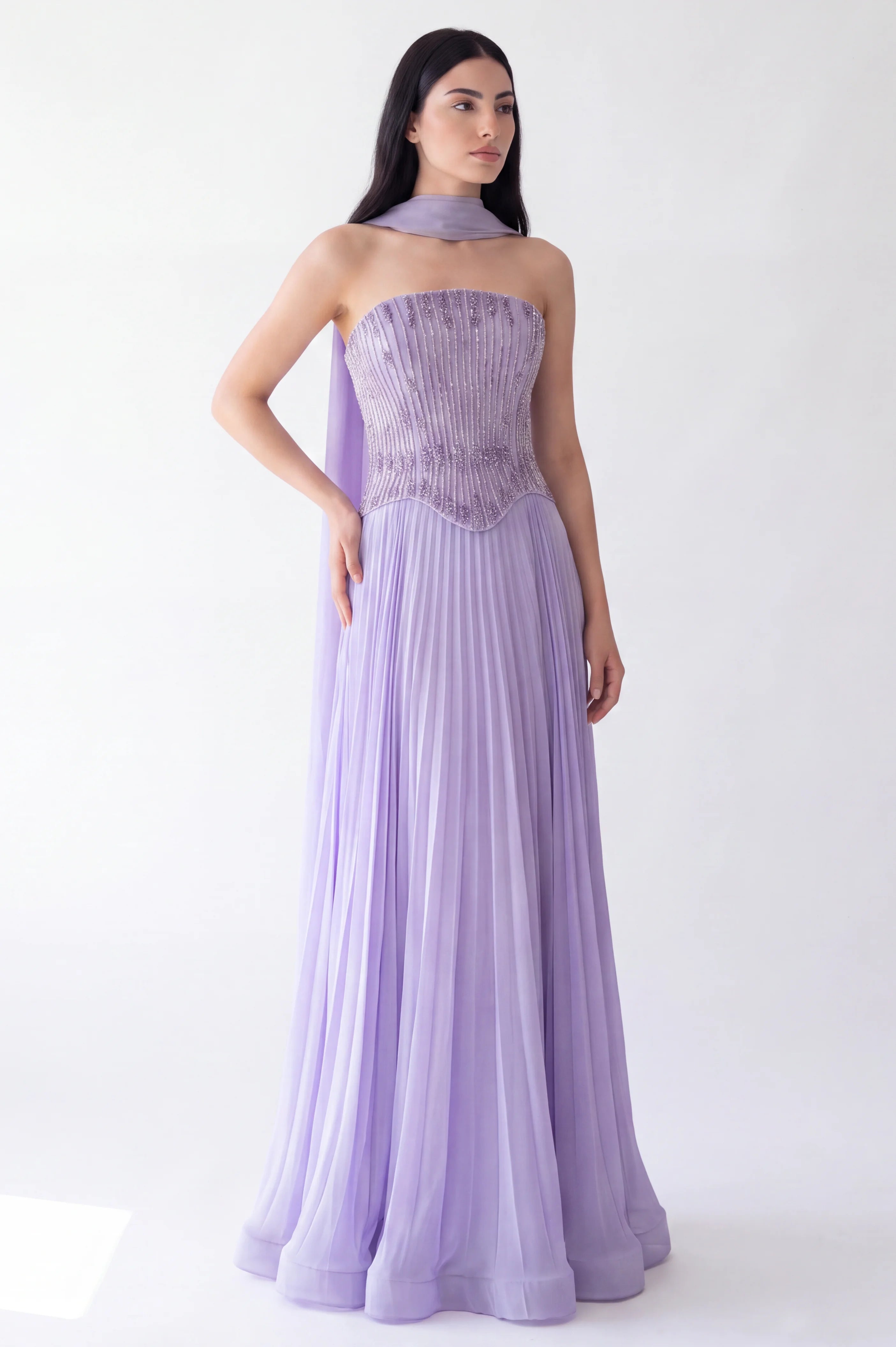 Beaded Bustline Corset Chiffon Dress