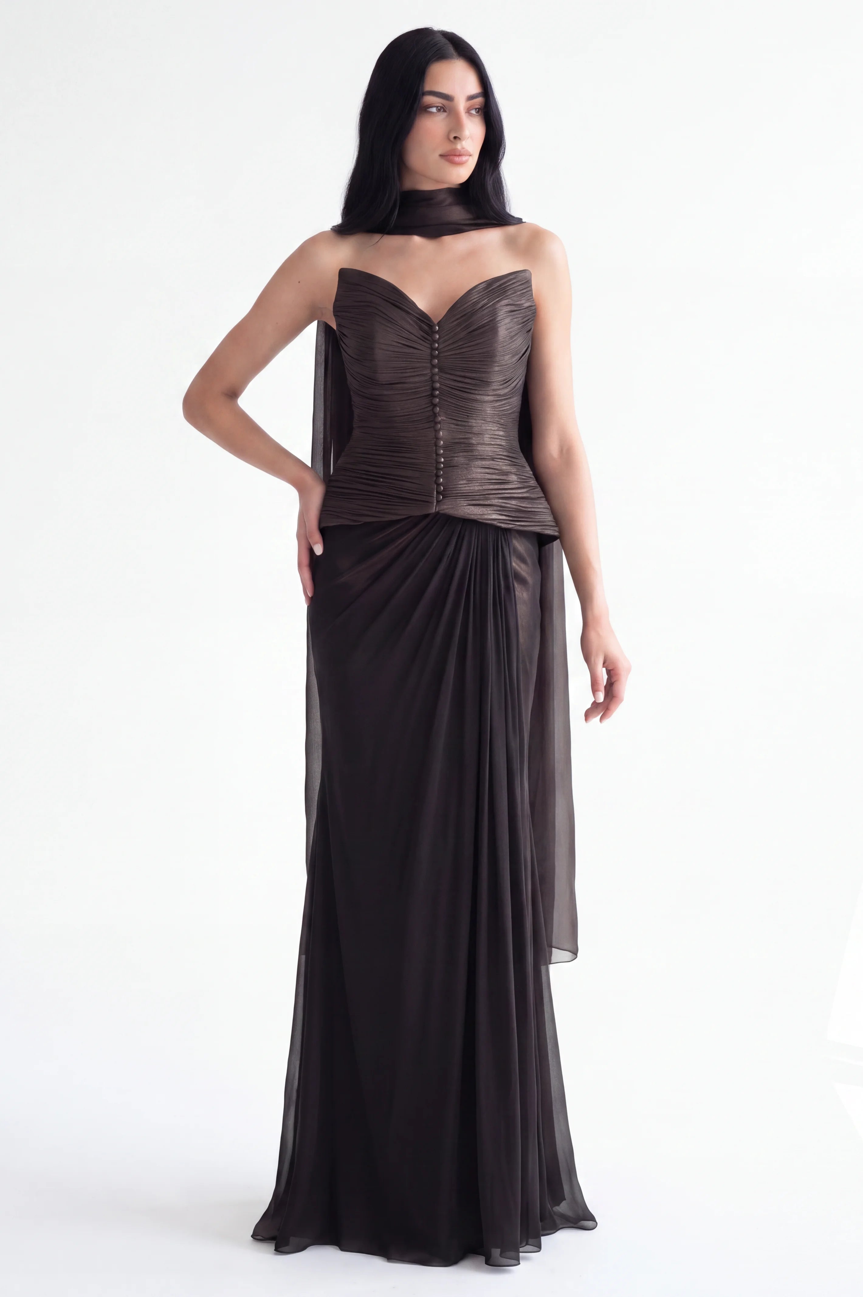 Sweetheart Gathered Corset Organza Dress