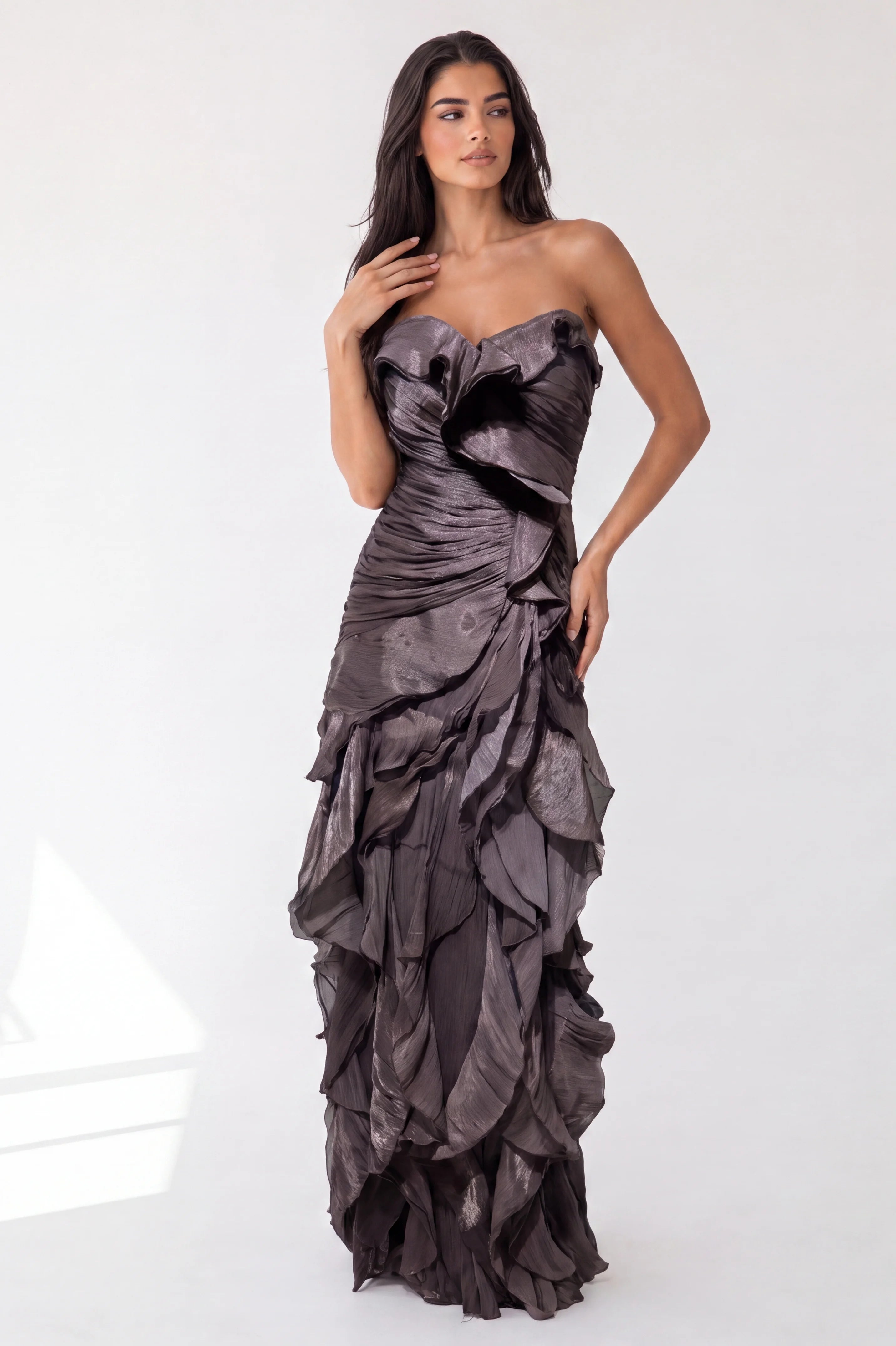 Strapless Ruched Along Organza Dress